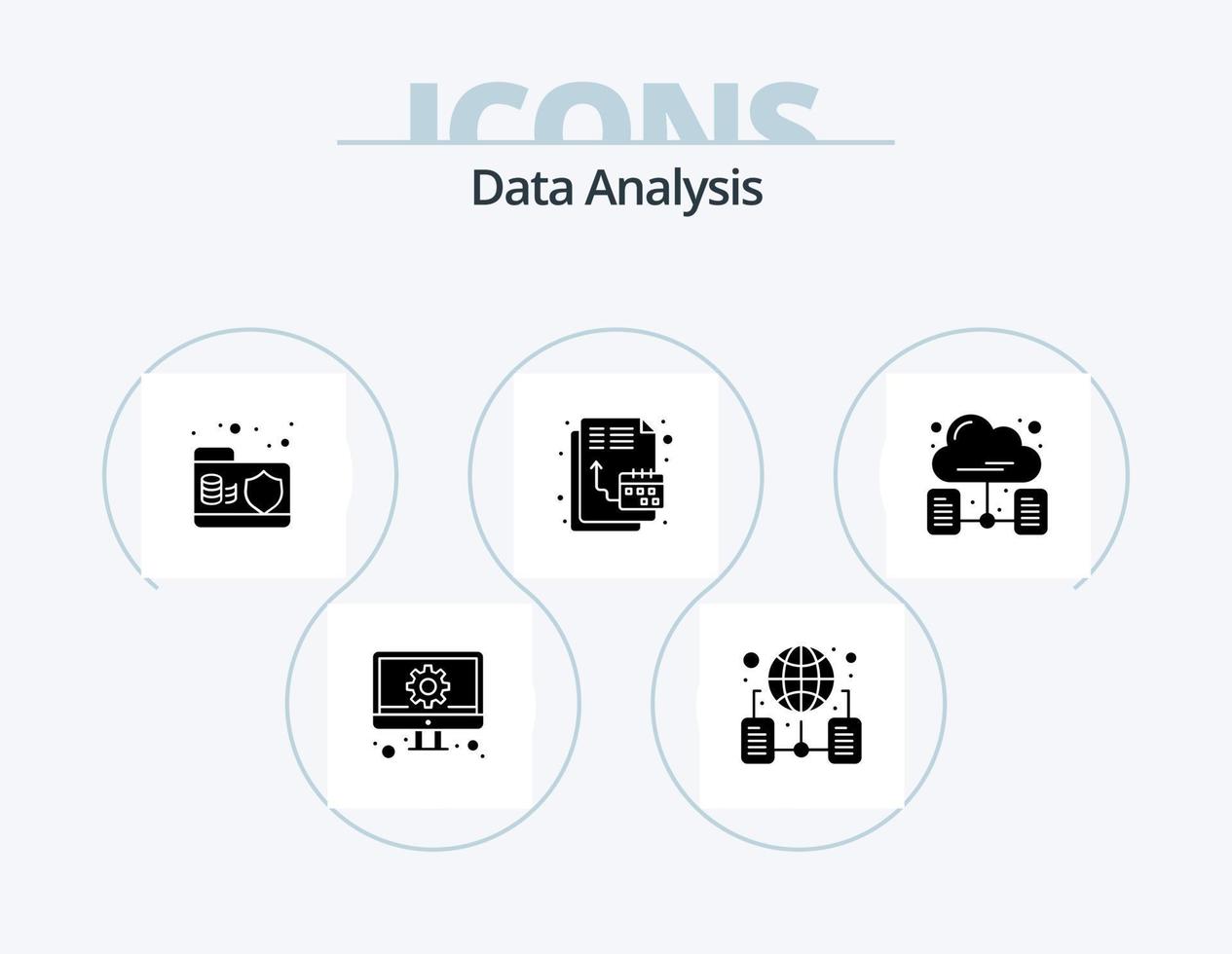 Data Analysis Glyph Icon Pack 5 Icon Design. timeline. digital. server. database. server vector