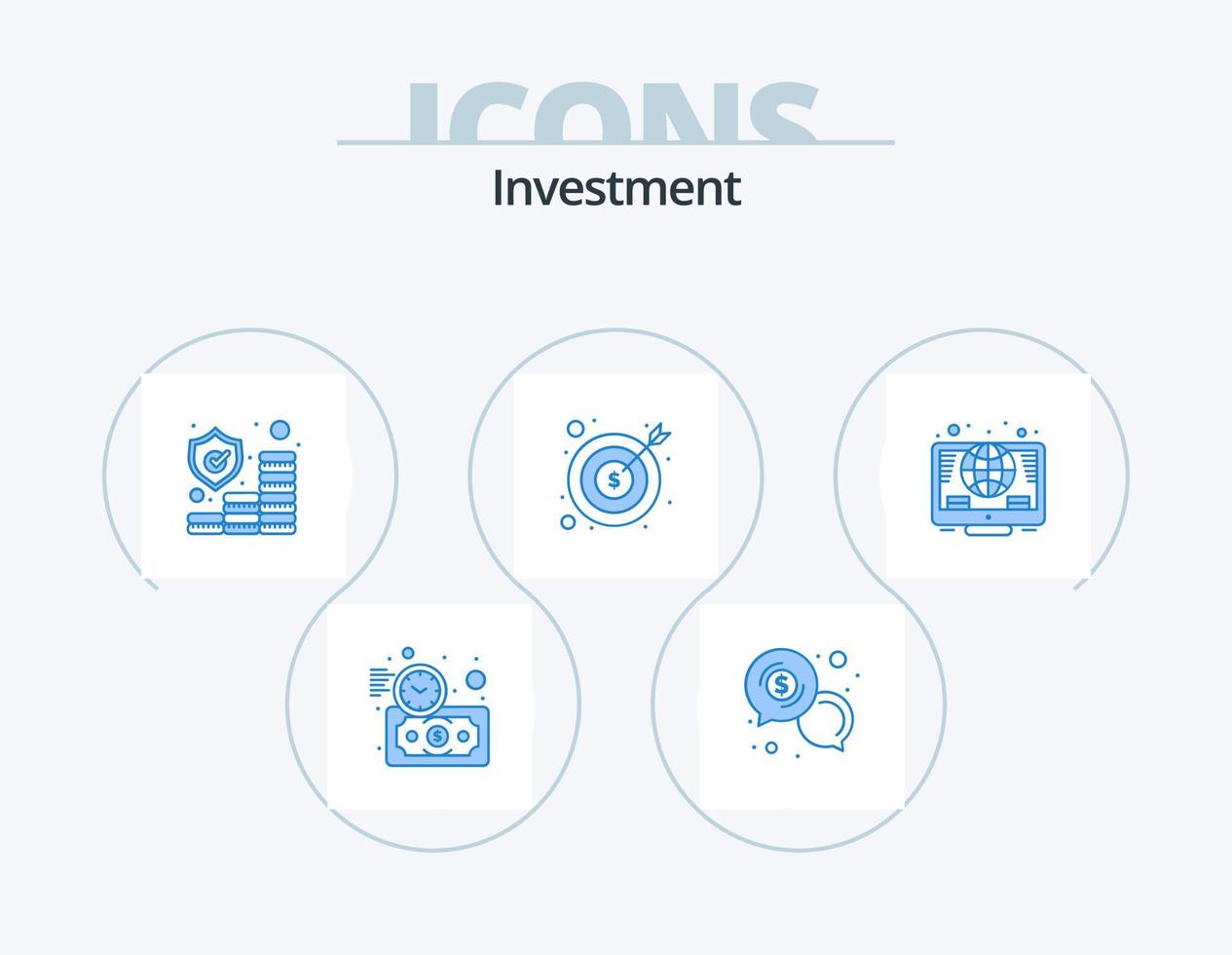 paquete de iconos azul de inversión 5 diseño de iconos. Finanzas. negocio. dólar. bancario. dinero vector