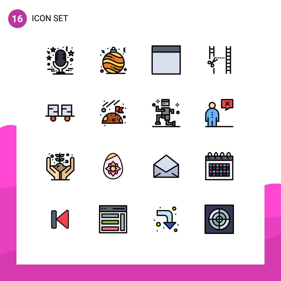 16 Flat Color Filled Line concept for Websites Mobile and Apps forklift truck fork truck grid caterpillar vehicles cutting Editable Creative Vector Design Elements