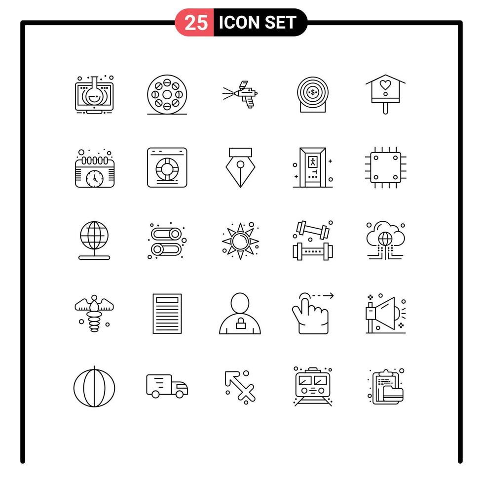 User Interface Pack of 25 Basic Lines of bird achievement video money construction Editable Vector Design Elements
