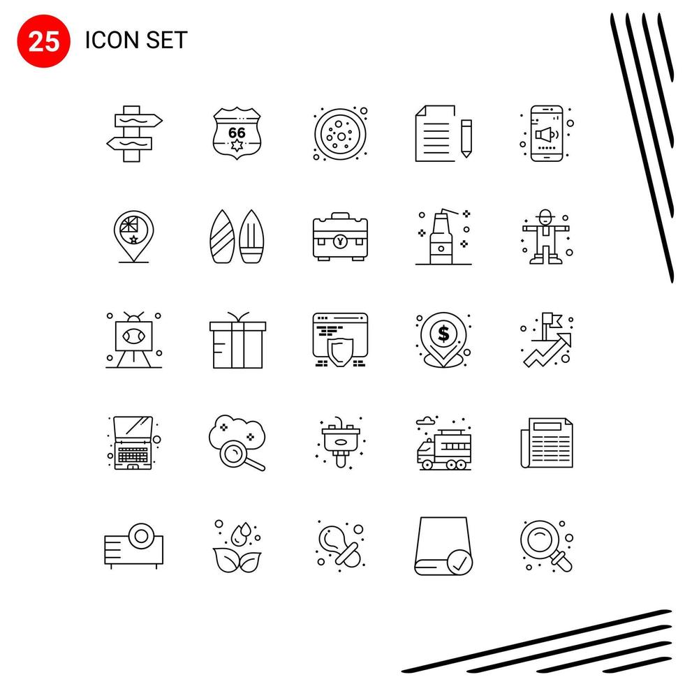 User Interface Pack of 25 Basic Lines of sound app connection page extension Editable Vector Design Elements