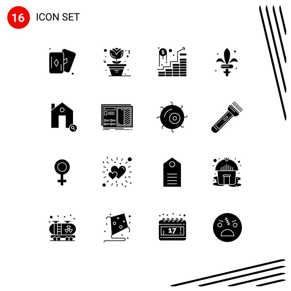 Universal Icon Symbols Group of 16 Modern Solid Glyphs of house estate successful buildings weapon Editable Vector Design Elements