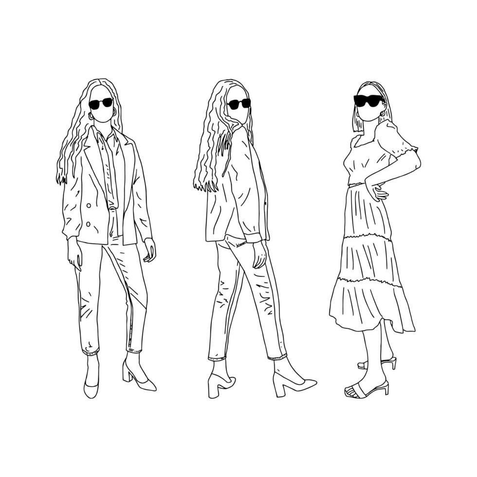 Students in stylish clothes. Linear style. Vector illustration.