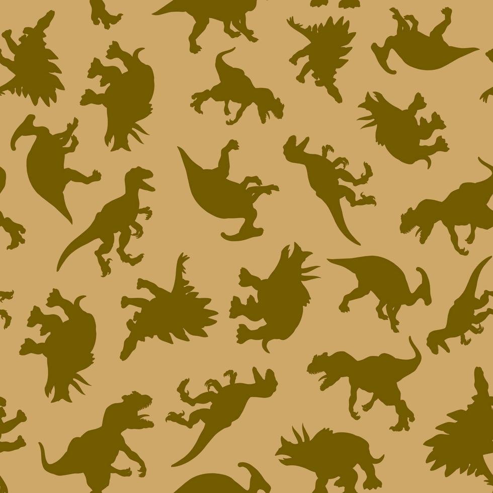 un patrón de siluetas realistas dibujadas de dinosaurios en colores naturales para impresión y web. ilustración vectorial vector