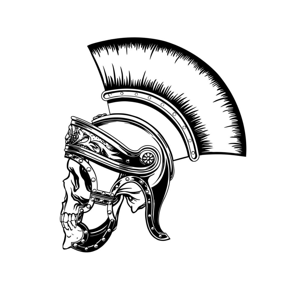 cráneo de dibujo a mano de guerrero romano, gladiador para imprimir, tatuaje. ilustración vectorial vector