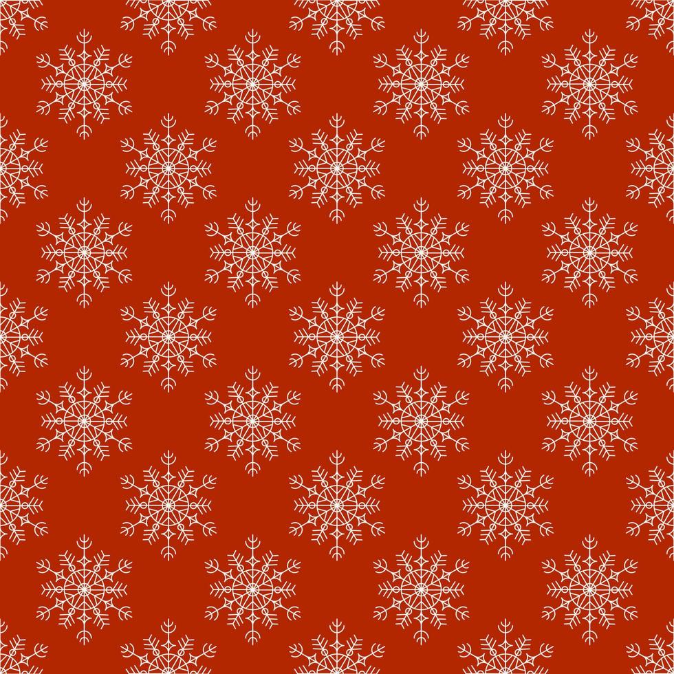 A pattern of snowflakes on a terracotta background in a linear style. Vector illustration.