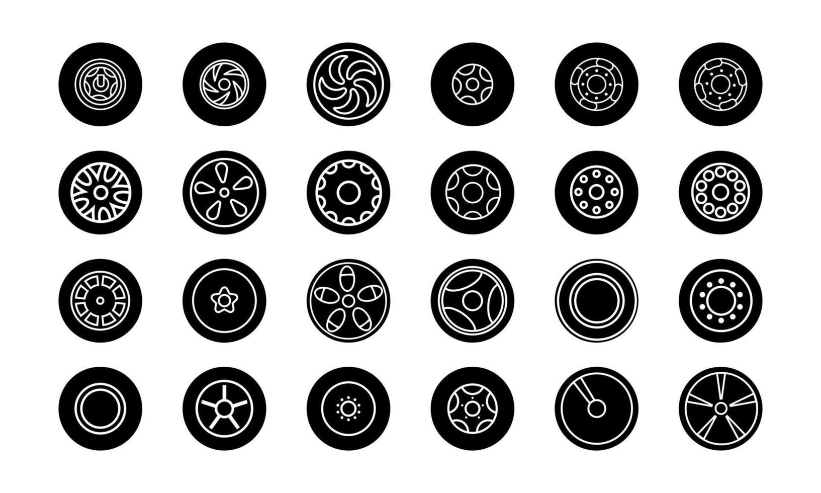 Set of black simple car tire icons. Vector illustration