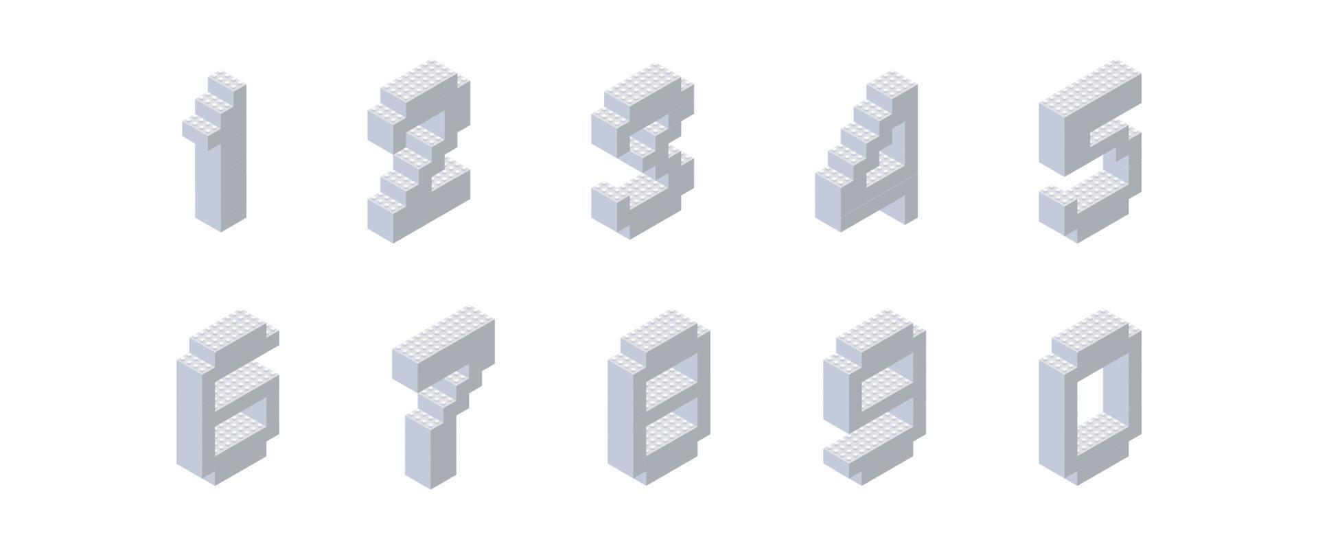 Isometric numbers composed of gray blocks on a white background. For printing and decorating textbooks.Vector illustration vector