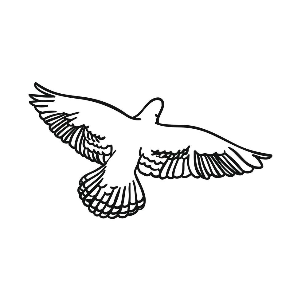 Flying dove in a linear style on a white background. For printing ...