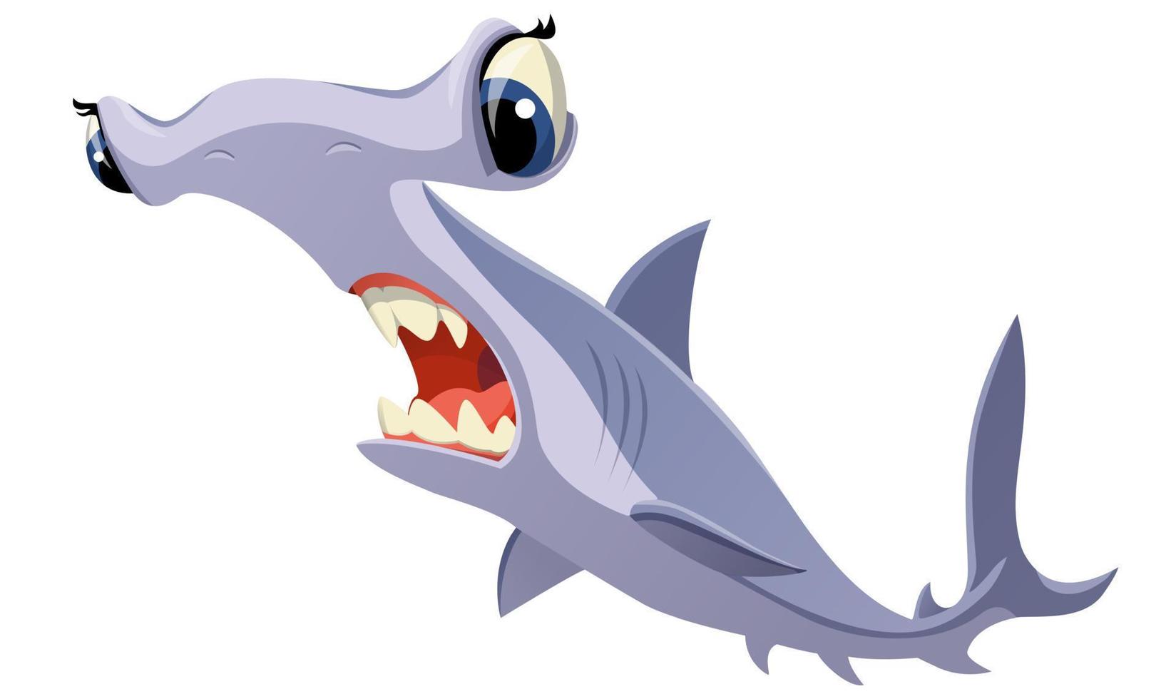 tiburón martillo de dibujos animados sobre un fondo blanco para animación, ilustración e impresión en souvenirs. ilustración vectorial vector