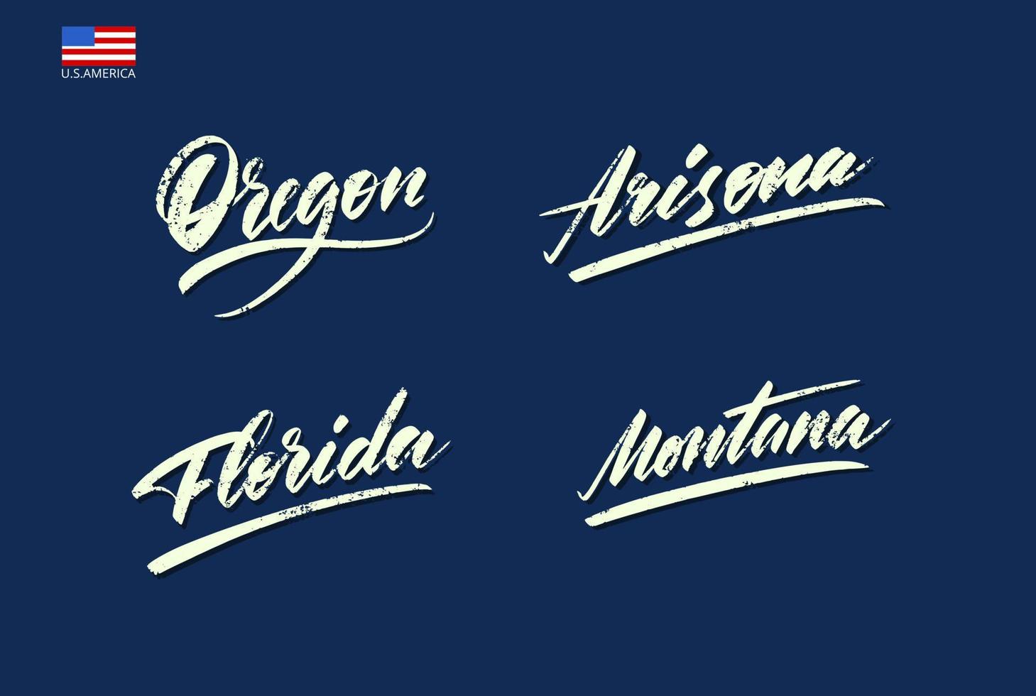 Set of the names of the states of America written with a brush. vector