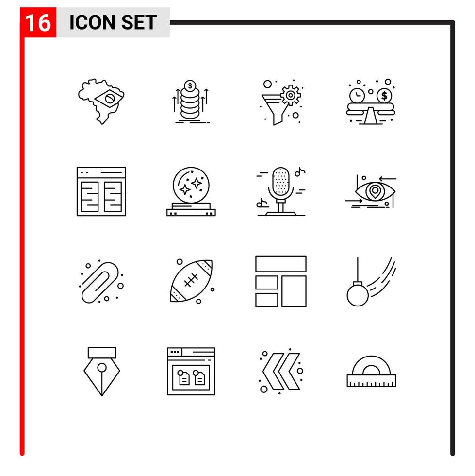 Stock Vector Icon Pack of 16 Line Signs and Symbols for interface communication filter columns budget planning Editable Vector Design Elements