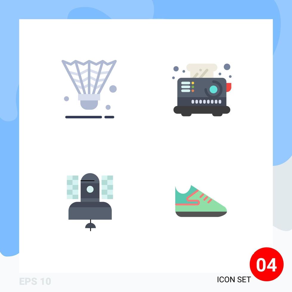 4 Universal Flat Icons Set for Web and Mobile Applications badminton satellite shuttlecock electrical broadcasting Editable Vector Design Elements