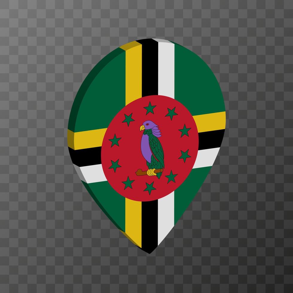Map pointer with Dominica flag. Vector illustration.