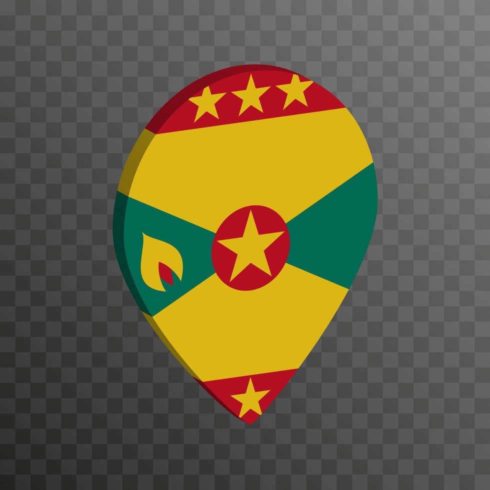 Map pointer with Grenada flag. Vector illustration.