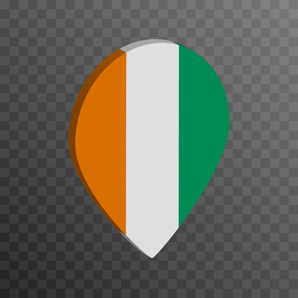 Map pointer with Ivory coast flag. Vector illustration.
