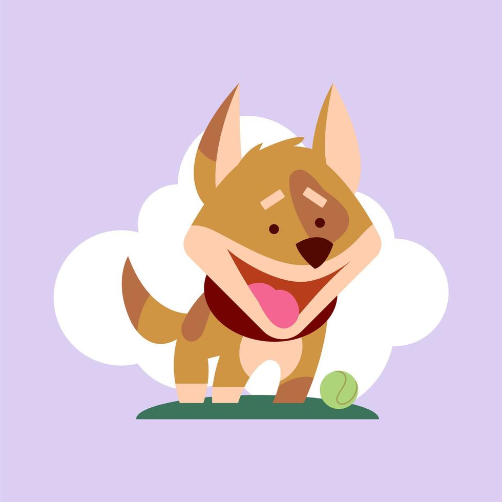 Drawing of a puppy ready to play outside with a ball. Cartoon character. Vector clipart