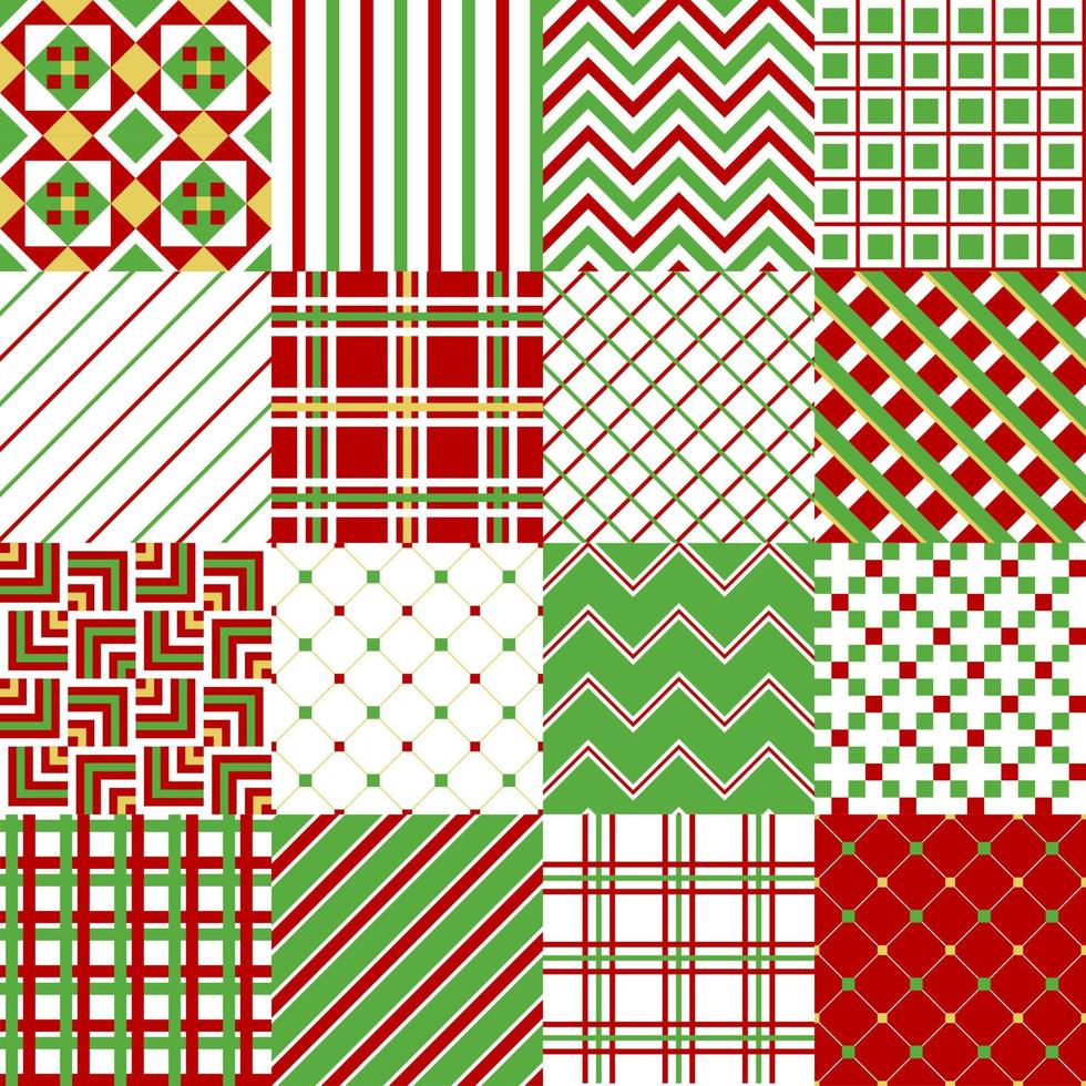 Set of 16 colored traditional Christmas patterns. Vector illustration