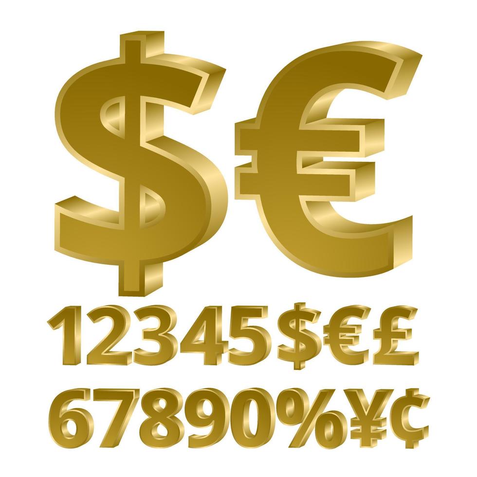 Three-dimensional golden figures currency. vector