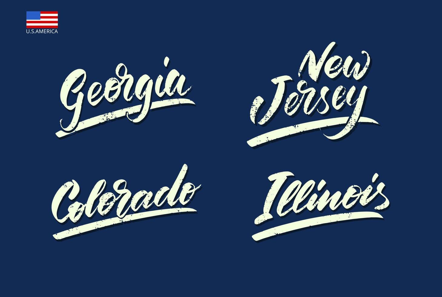 Set of the names of the states of America written with a brush. vector