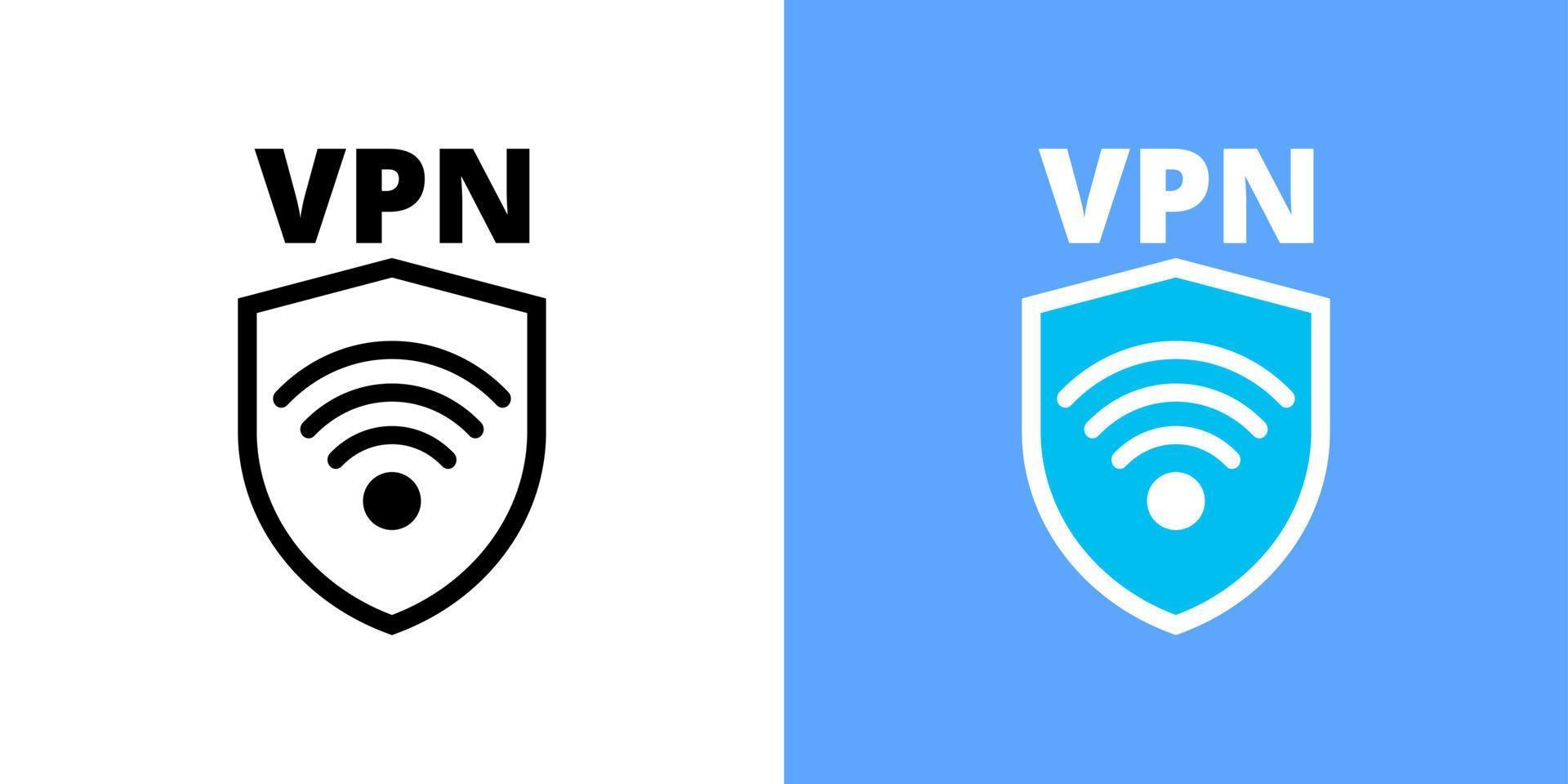 White and blue VPN logo in flat style for printing and design. Vector illustration.
