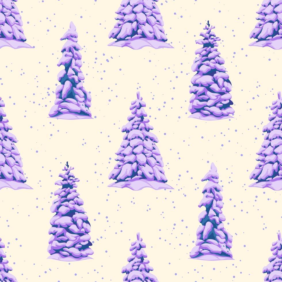 Pattern of snowy fir trees in cartoon style for print and decoration.Vector illustration. vector