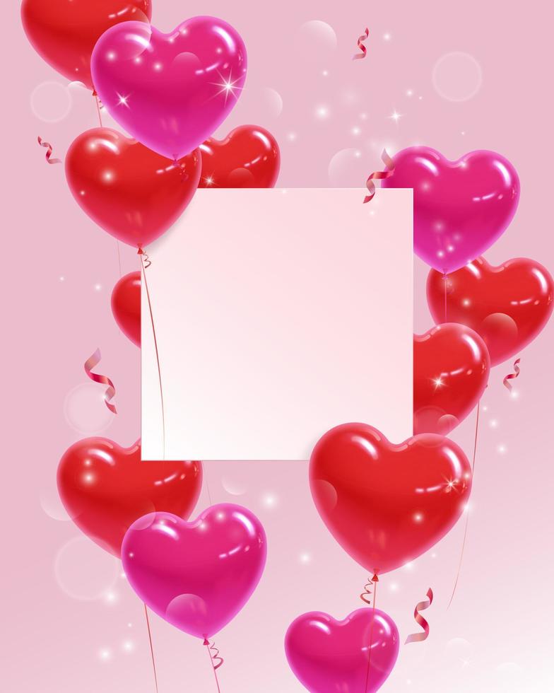tarjeta de felicitación con un juego de globos en forma de corazón. espacio vacío para texto. vector