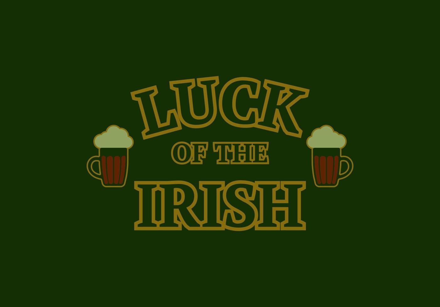 Icon on the theme of St. Patrick s Day, the inscription Irish Luck with two icons of beer mugs. Vintage style Vector illustration.