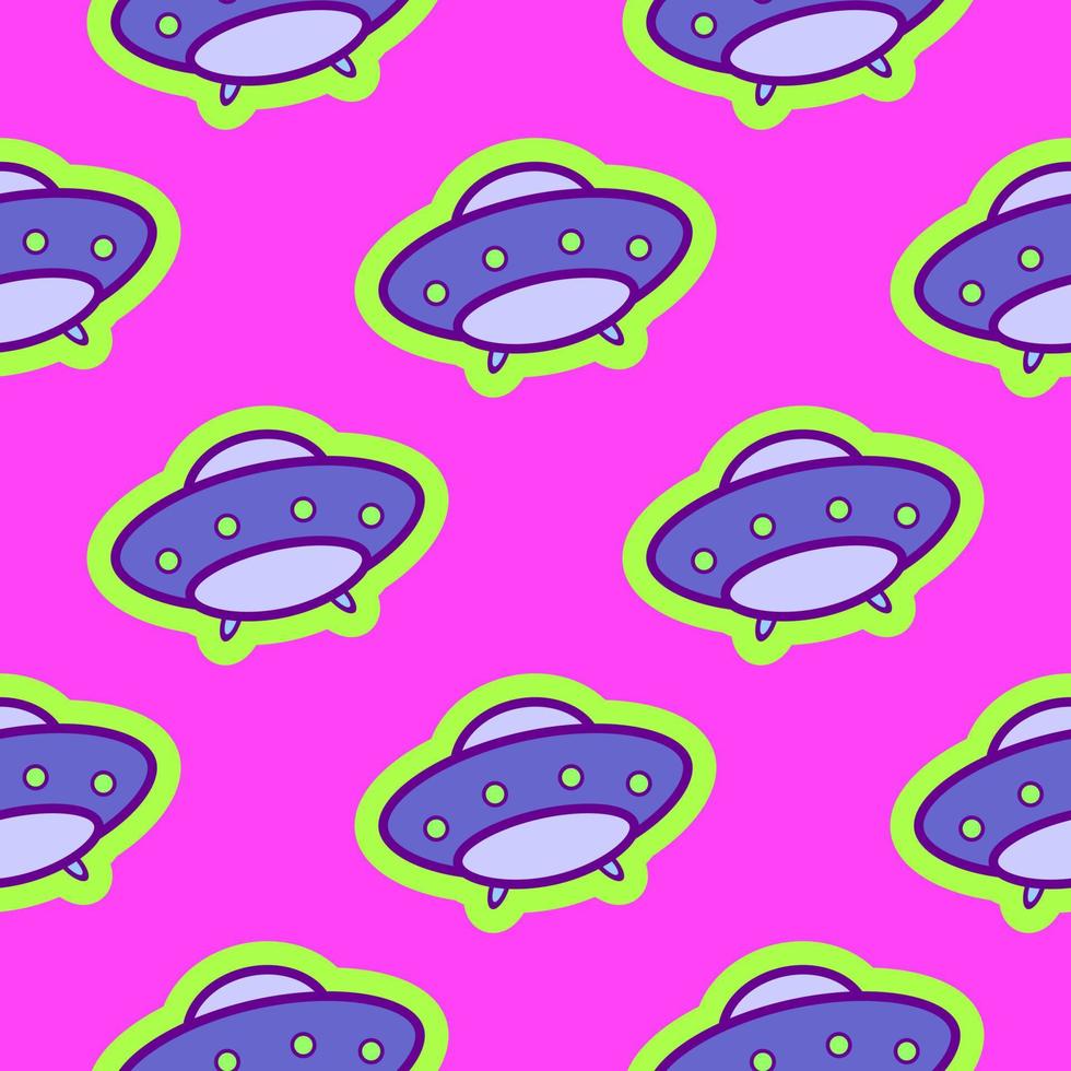Bright UFO pattern in cartoon style for print and decoration. Vector illustration.