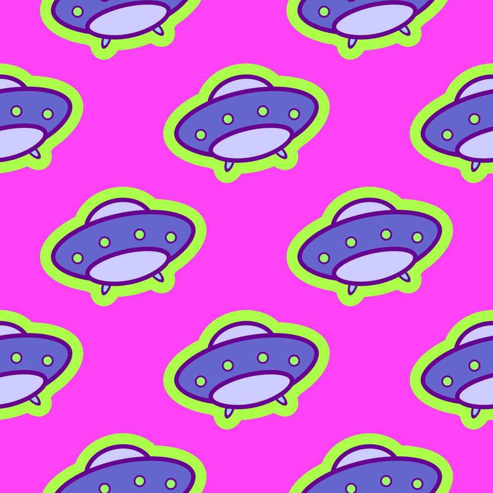 Bright UFO pattern in cartoon style for print and decoration. Vector illustration.