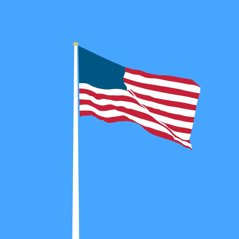 USA flag on a blue sky background in cartoon style for print and design. Vector illustration.