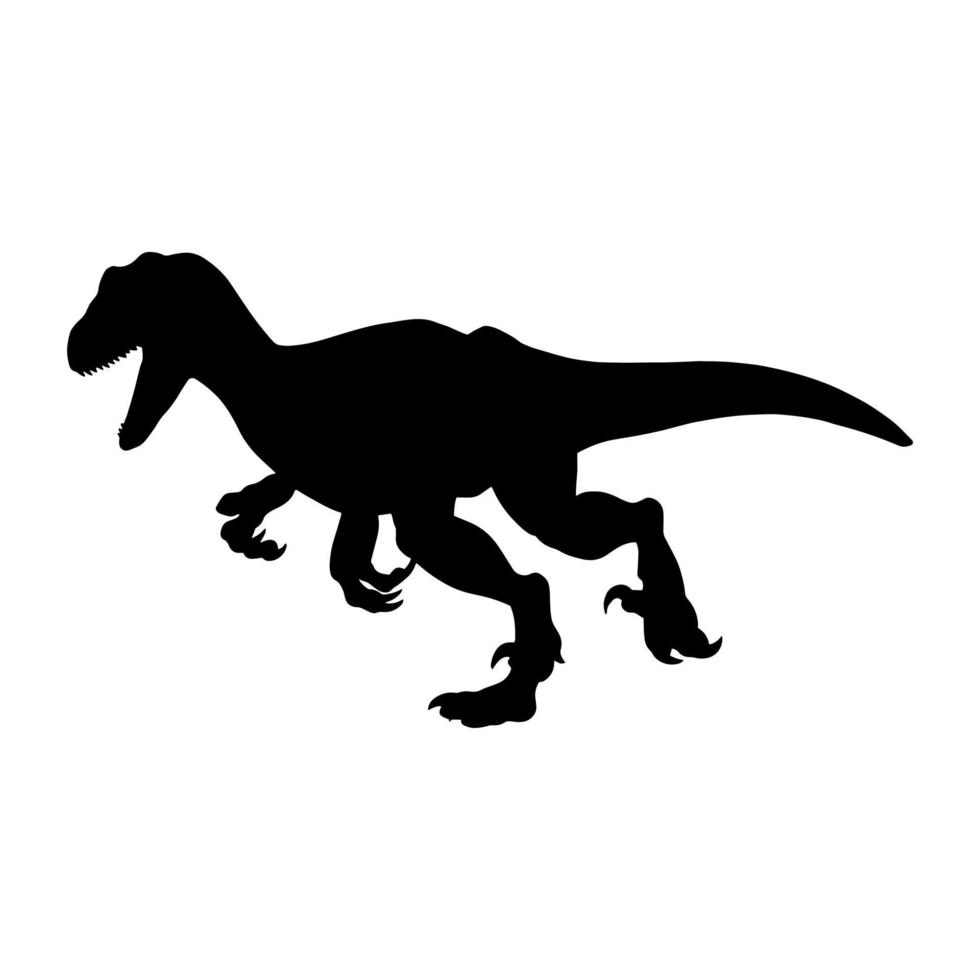 silueta realista negra de un dinosaurio sobre un fondo blanco. rapaz ilustración vectorial vector