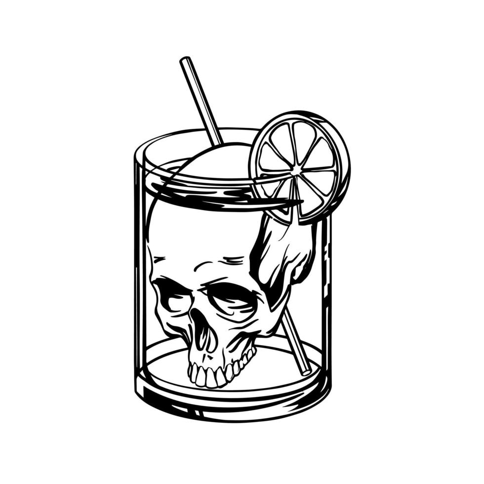 cóctel mortal con una calavera en un vaso - estilo lineal. ilustración vectorial vector