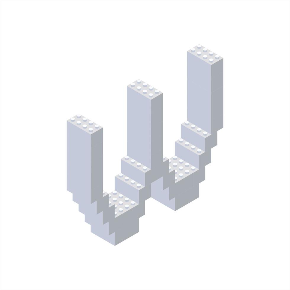 Isometric font made from color plastic blocks. The children s designer. Letter W. Vector illustration