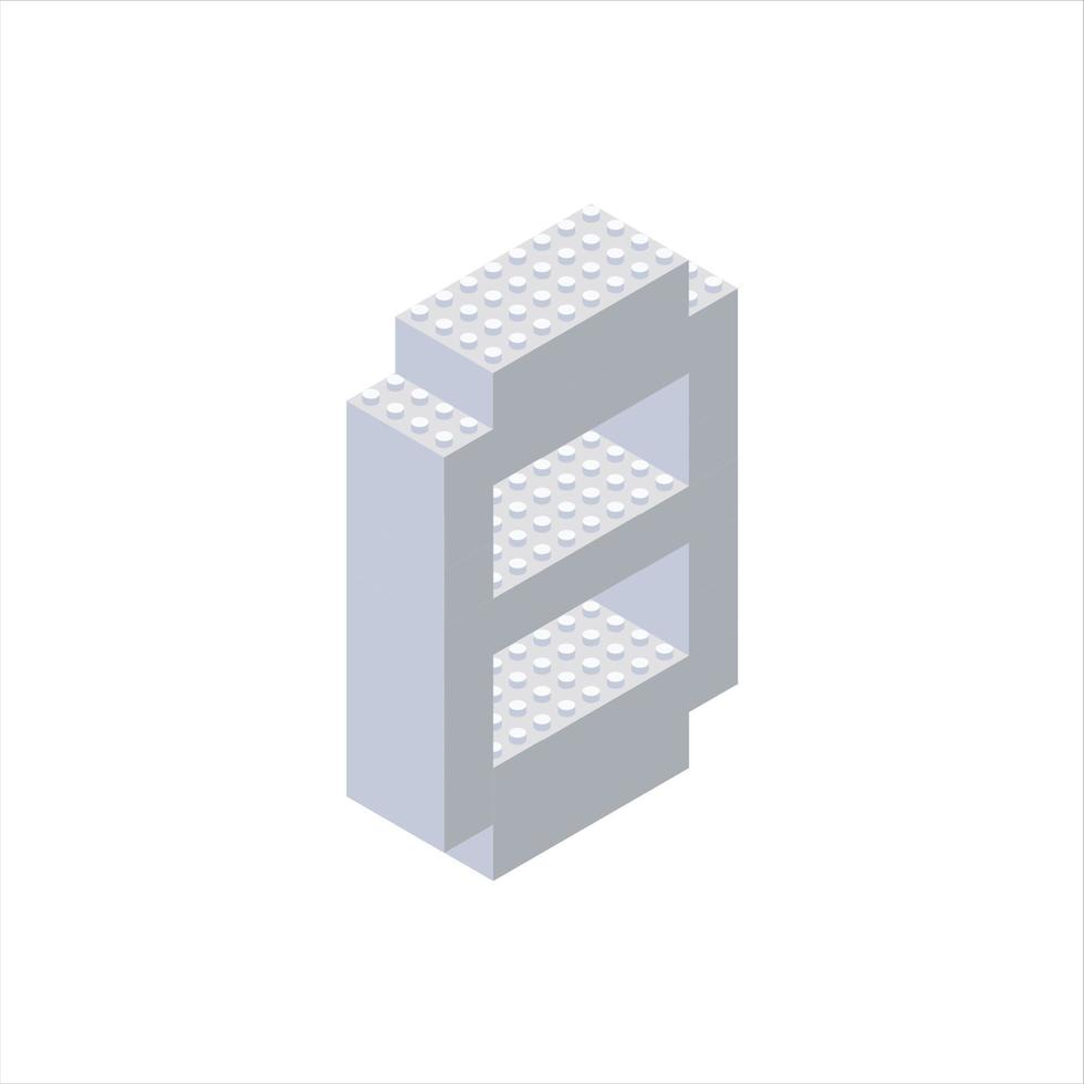 Isometric numeral 8 in gray on a white background is assembled from plastic blocks. Vector illustration.