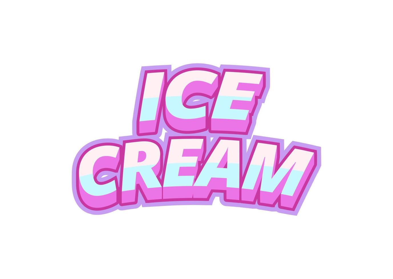 Inscription ice cream in pop-art style on a white background from multicolored letters. For monster menu decoration and printing. Vector illustration.