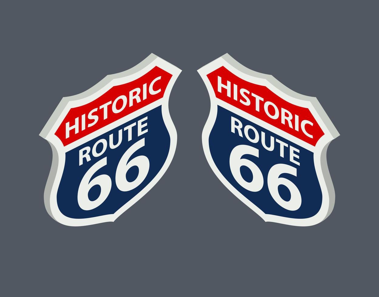 Historical signpost route 66 in isometry for the map. Vector illustration.