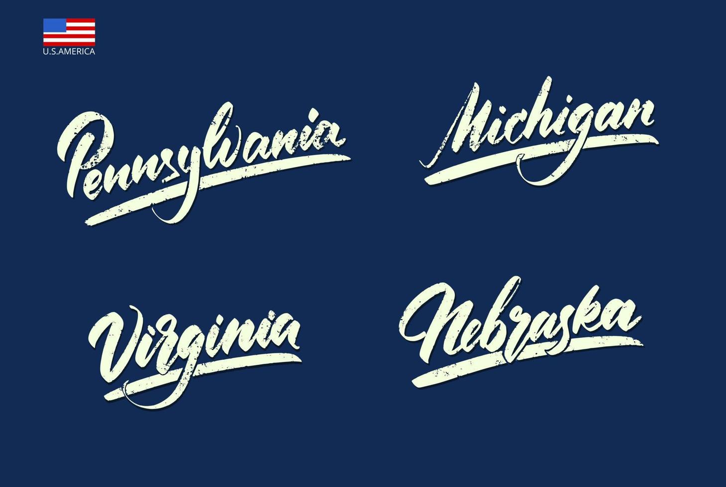 The names of the states of America in handwritten type. vector