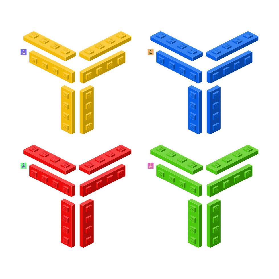 3d set of colored constructor kit in isometry. long elements. Vector illustration.
