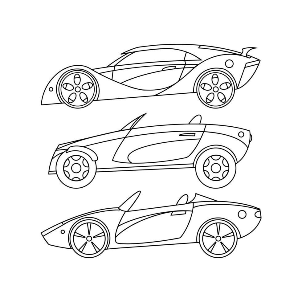 Set of sports cars. Line icons. Vector illustration