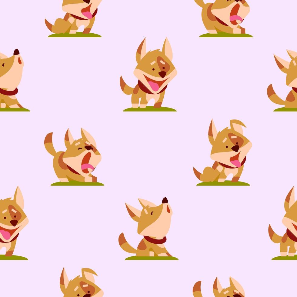 Pattern with funny dogs on a light pink background. Vector illustration.