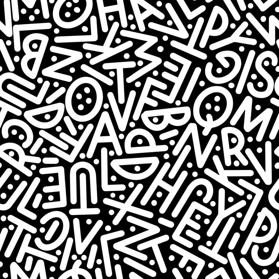 patrón sin fisuras del alfabeto. letras blancas sobre un fondo negro. vector