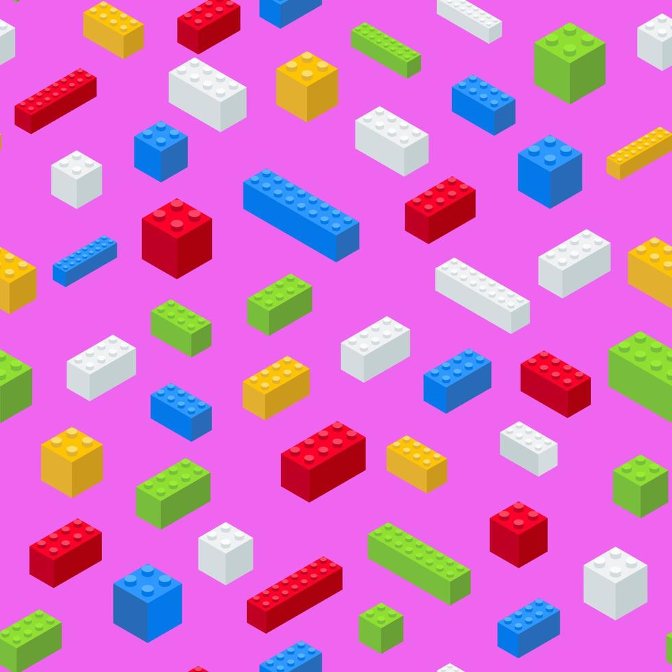 Pop art pattern. Plastic colored blocks on a pink background. Isometric. Vector illustration