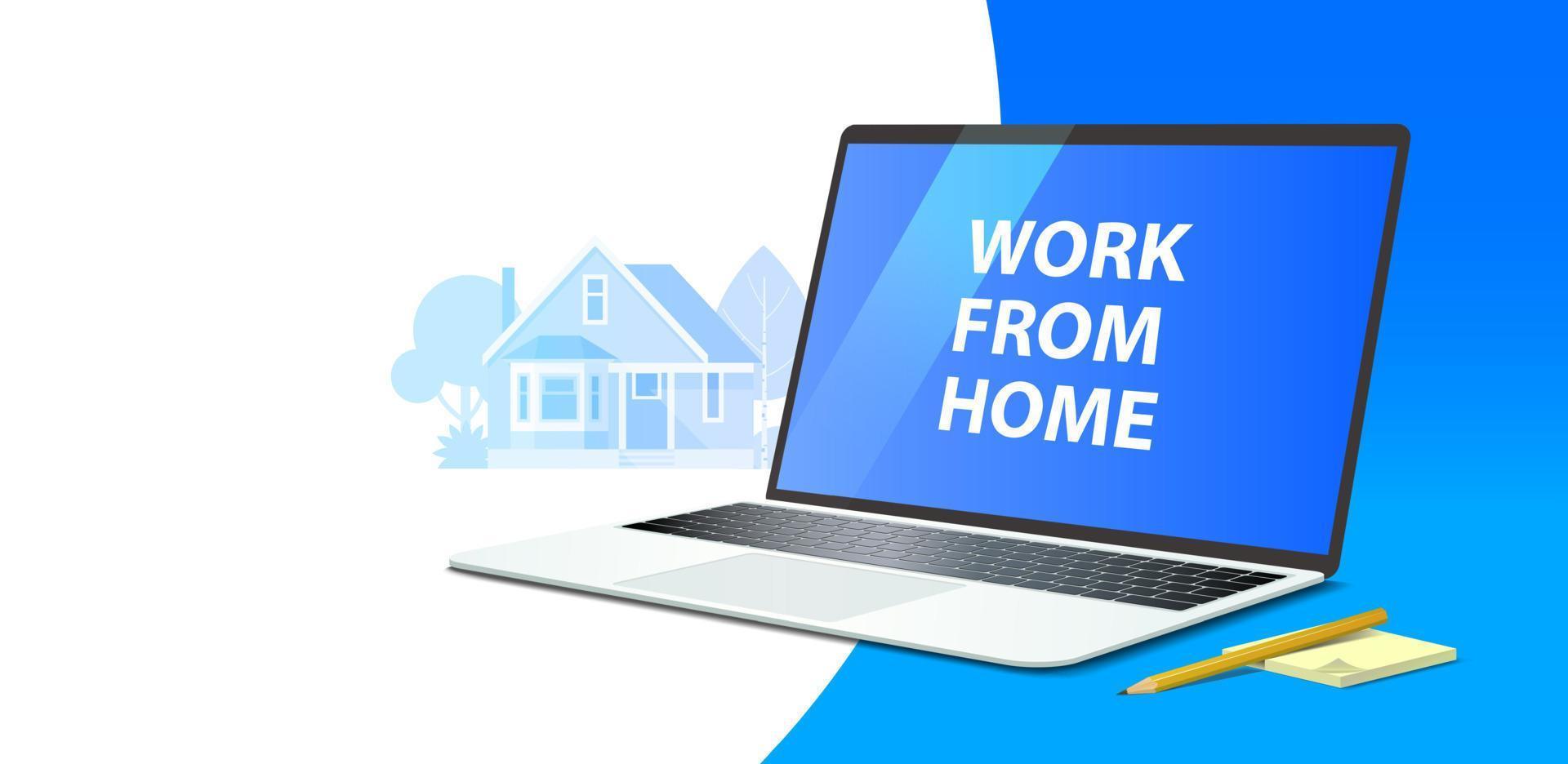 Horizontal banner on the theme of remote work. Notebook pencil and notebook vector
