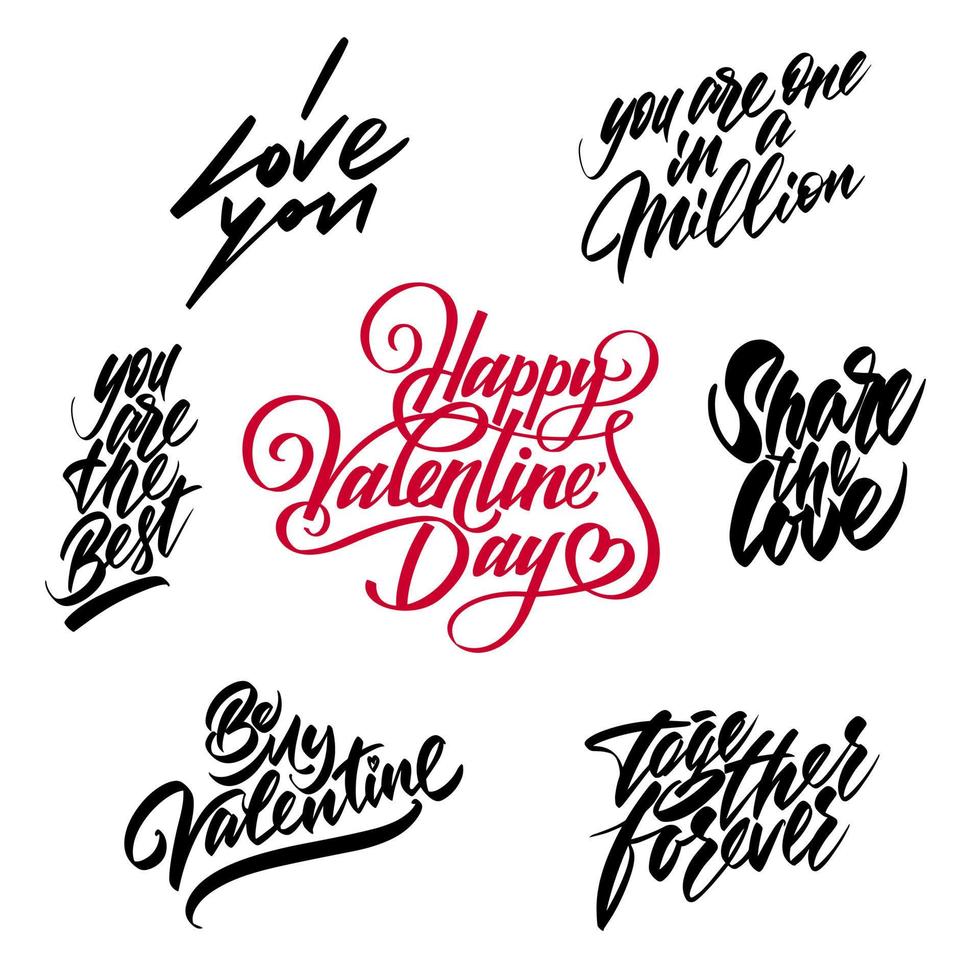 conjunto de letras para la celebración del día de san valentín. fuentes escritas a mano sobre un fondo blanco. letras para tarjetas. vector