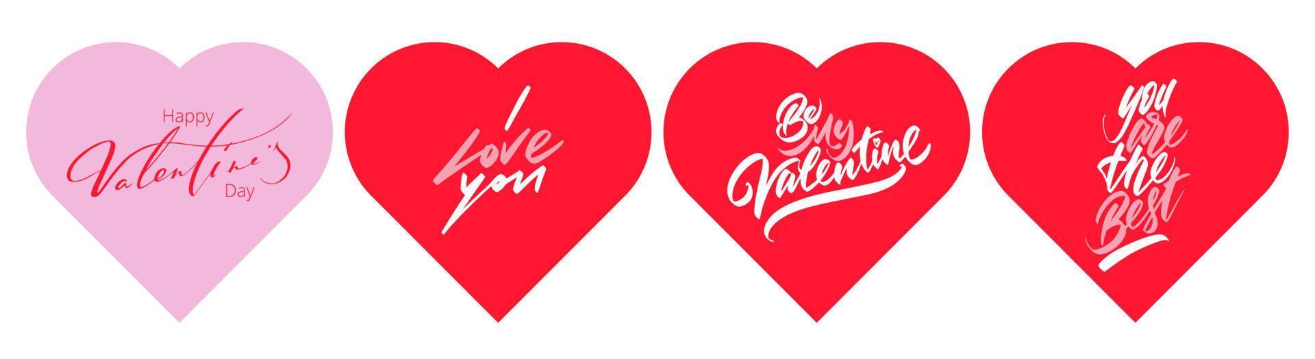 Set of inscription love on hearts on a white background. vector