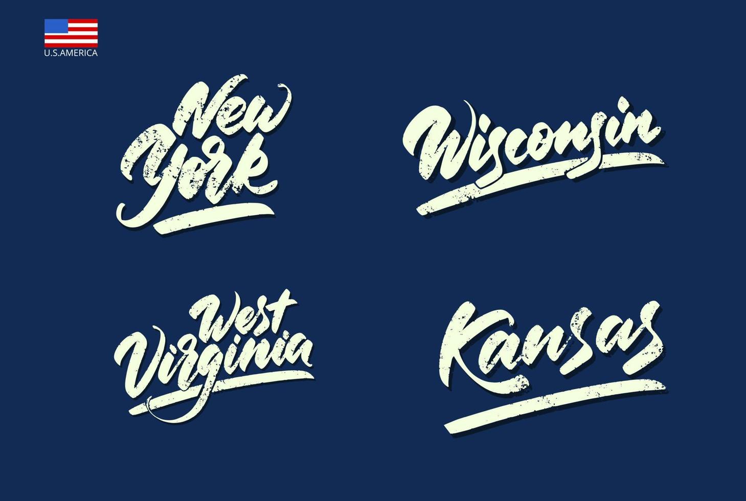 Lettering with a wide brush. Inscriptions of the states of America. vector