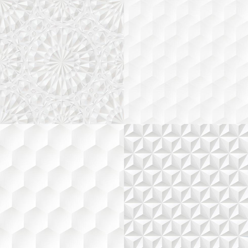 Set of white geometric seamless extruded patterns. vector