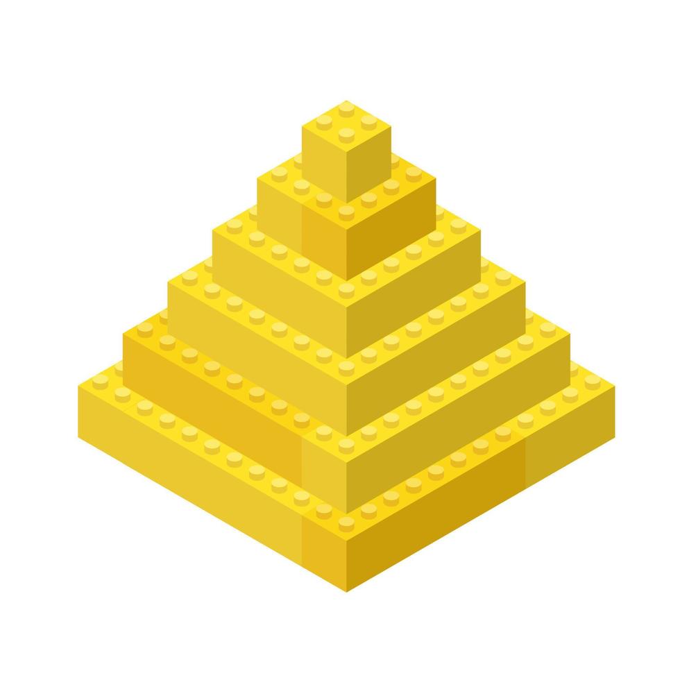 Egyptian pyramid assembled from yellow plastic blocks in isometric style for print, education and games. Vector illustration.
