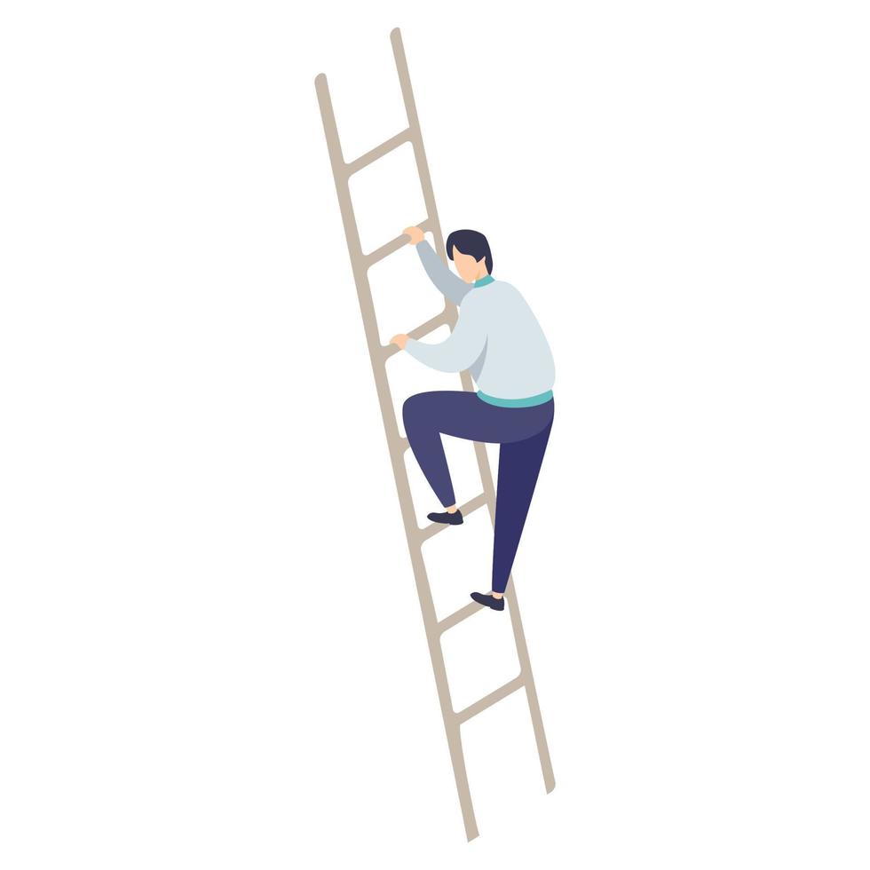 Concept with a man climbing stairs in flat and isometric style for print and design.Vector illustration. vector